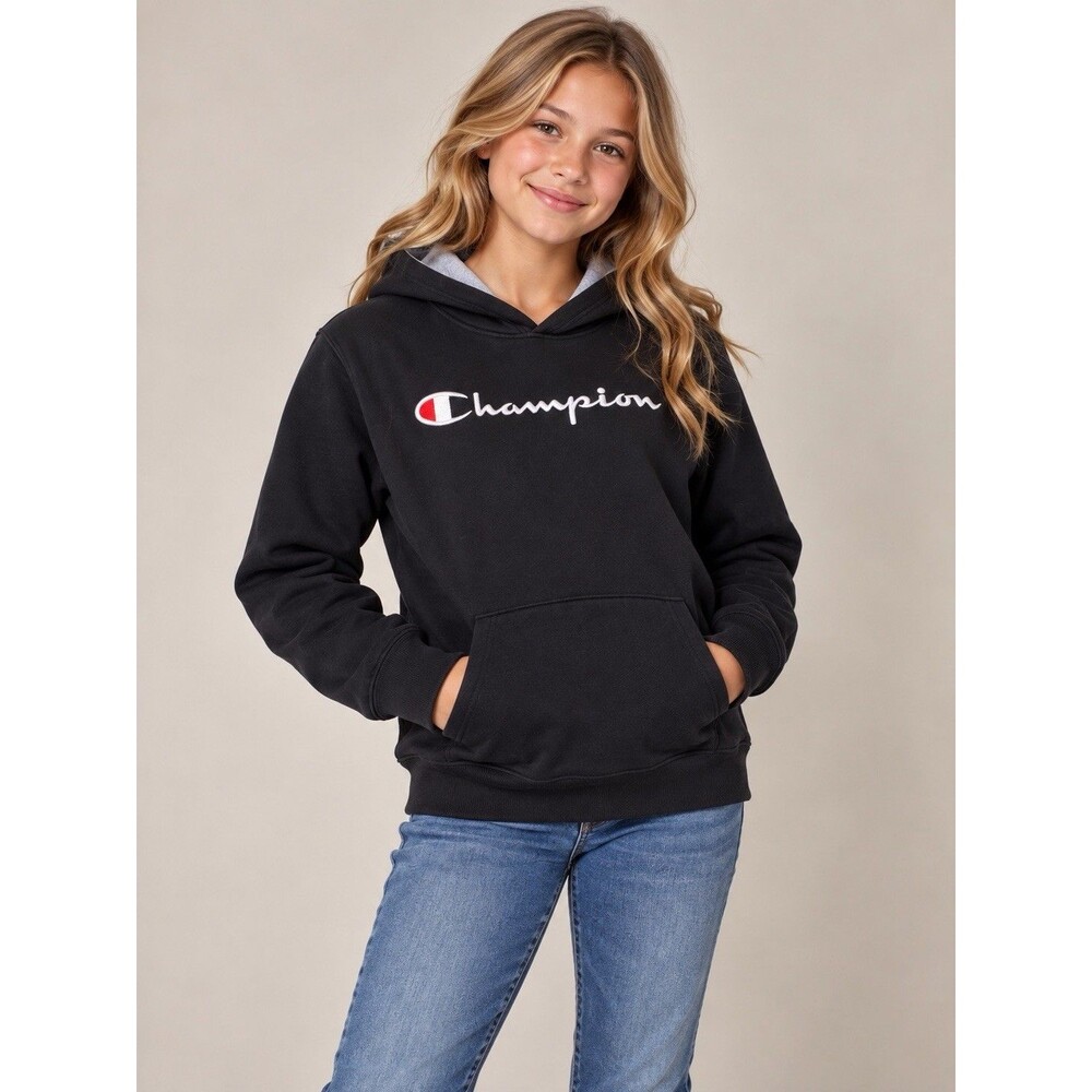 Champion Girls’ Medium 10/12 Black Pullover Hoodie Script Logo